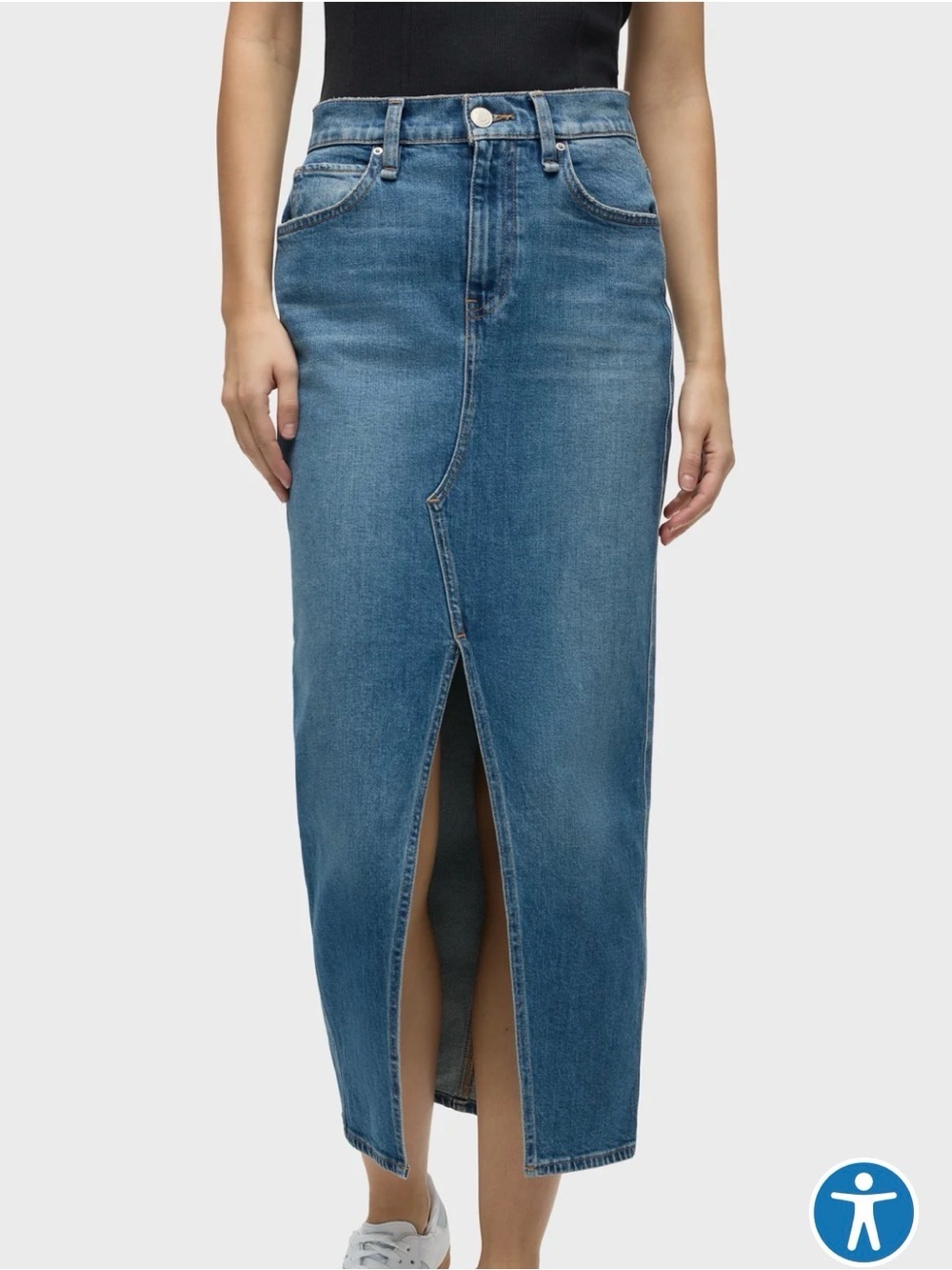 Hudson Jeans Blue Straight-Leg Denim Skirt with Front Slit